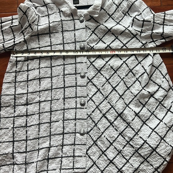 Ali Miles Blouse Tunic 1X Wire Collar Crinkle Art To Wear Lagenlook Checked - Picture 7 of 8